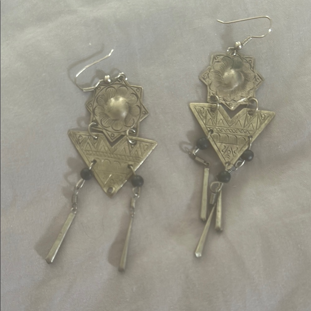 Silver and Black Geometric Earrings